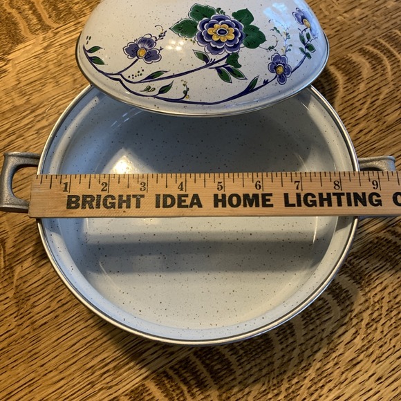 Vintage Asta Germany Enamel Cookware Small Pot 8.5" Diameter Blue Flowers - Picture 12 of 12